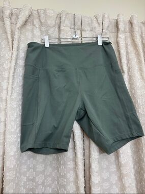 Danskin Olive High-Rise Bike Shorts with Side Pockets